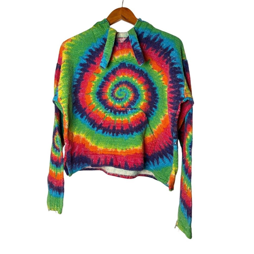 Earth Ragz Cropped Psychedelic Tie Dye Hoodie Sweater Sz SM